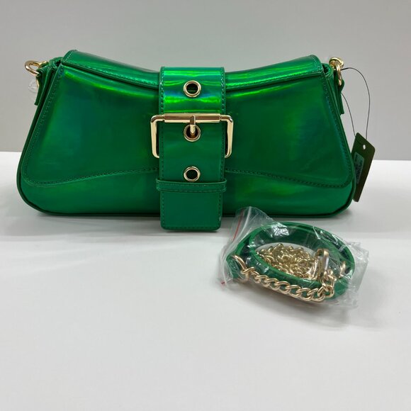 Mermaid Metallic Green / Iridescent - Gold Buckle Crossbody / Chain Straps - NWT - Picture 8 of 10